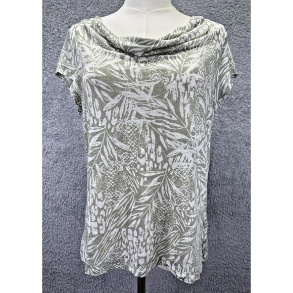Christian Siriano Tops - Christian Siriano Womens Linen Top L Short Sleeve Cowl Neck Green Coastal Boho